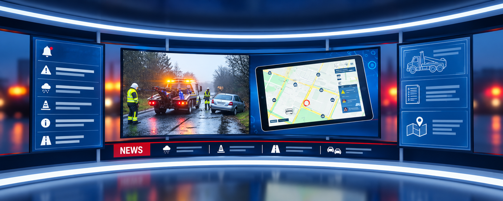 futuristic roadside news updates studio