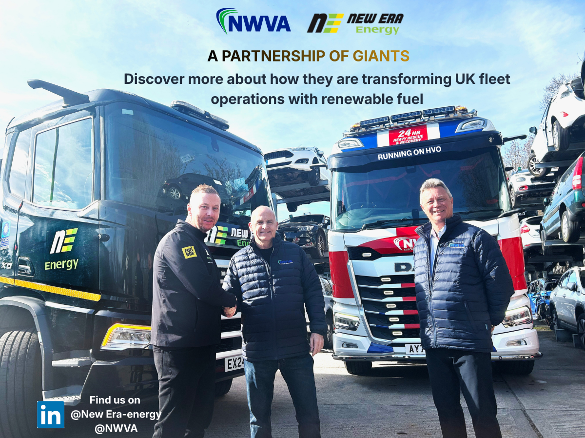 NWVA and New Era Energy partnership, with representatives beside fuel and recovery vehicles
