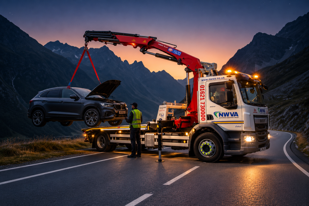 Vehicle Services twilight mountain tow truck recovery